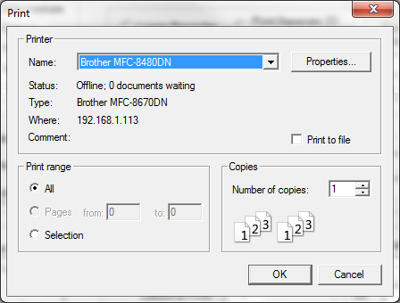 Windows Print Dialog